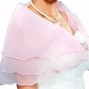 Sheer Light Pink Triple Layered Shawl Wrap-Soft Chiffon Cover Up For Sleeveless
